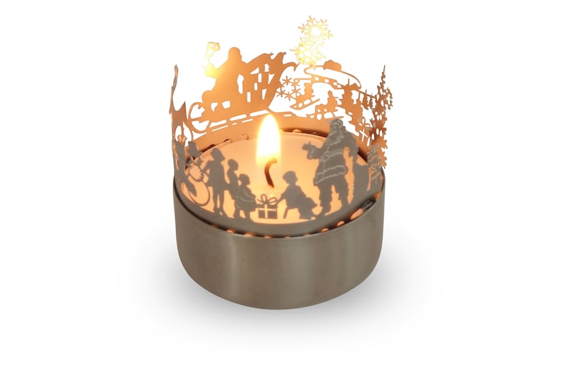 3D stainless steel attachment for candles incl postcard Santa Claus candle votive shadow play gift