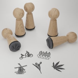 Juego de sellos de Ámsterdam - Recuerdo único con monumentos famosos y motivos pintorescos - Regalo perfecto para viajeros y coleccionistas - 5 sellos de madera