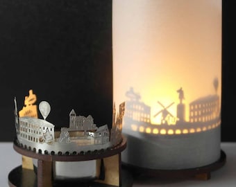 Krefeld Premium Geschenkbox - Motivkerze mit Silhouette & Skyline, Souvenir für Krefeld Fans, magisches Schattenspiel