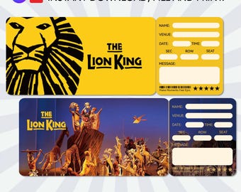 Entrada sorpresa editable de El Rey León en Broadway, entrada personalizada / revelación de regalo para eventos