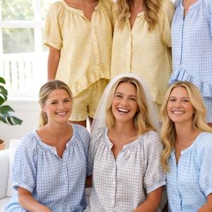Embroidered Bridesmaid Pajama Set, Ruffled Sleepwear, Bachelorette Party Gift, Puff-sleeve Nightgown image 16