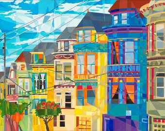 San Francisco Victorian Buildings Fine Art Print. Museum-Quality Painted Ladies Wall Art.