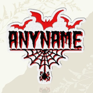 Custom Spider Name Patch Colorful Text Personalized Gothic Spooky Embroidered Patch Iron On Keychains Hook & Loop Bat Design For Jacket Hat