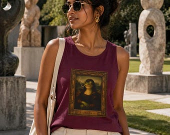 TOO HIGH CHARLIE Stoner Frog as The Stona Lisa Tank Top | Funny Frog Graphic