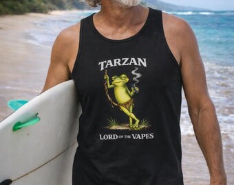 TOO HIGH CHARLIE the Stoner Frog as Tarzan Lord of the Vapes Weed Tank Top | Funny Marijuana Frog Smoking Design