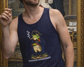 TOO HIGH CHARLIE de Stoner Frog als Napoleon Stoneaparte-tanktop | Grappige humoristische afbeelding wietkikker