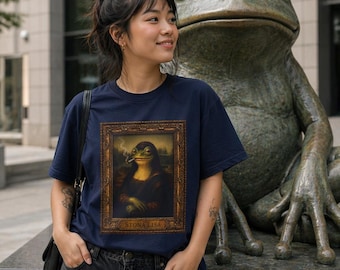 TOO HIGH CHARLIE the Stoner Frog as The Stona Lisa Graphic Tee | Funny Frog Illustration T-Shirt