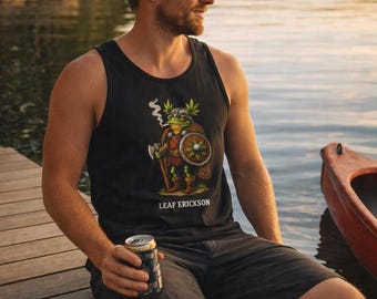 TOO HIGH CHARLIE the Stoner Frog as Leaf Erickson Tank Top | Funny Humorous Frog Design