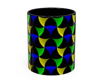 Geometric Tessellation Accent Coffee Mug | Blue Green Yellow Pattern