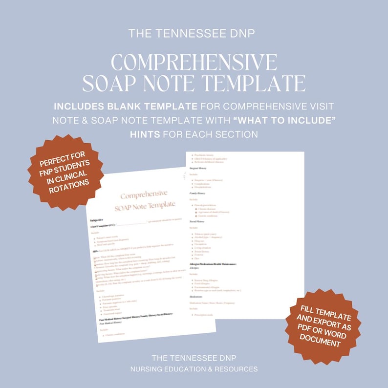 Guided FNP SOAP Note Template With Charting Prompts for NP School - Etsy