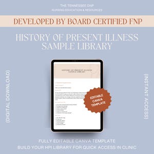 FNP Sample History of Present Illness Library for NP SOAP Notes Fully Editable Canva Template
