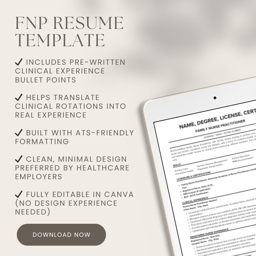 Mfnp Grad FNP Resume Template for New Grad Nurse Practitioner CV Editable Canva ...