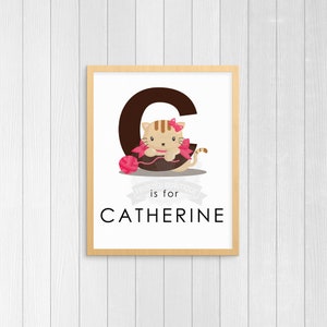 C is for Cat.. Personalized Kids Animal Wall Art Decor with Name and Monogram - Digital Printable