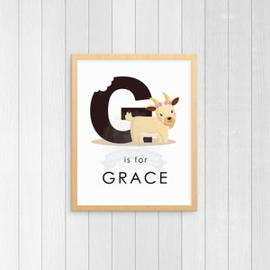 G is for Goat.. Personalized Kids Animal Wall Art Decor with Name and Monogram - Digital Printable