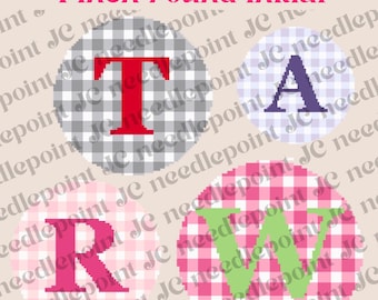 Beginner Friendly Needlepoint Charts - Gingham Initial Round Digital Pattern