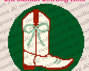 Beginner Friendly Needlepoint Charts -  Christmas Cowboy Boot 4 inch Round Digital Pattern