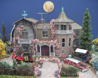 Contact Us Before Purchasing - Made-to-Order Munster House Furnished Dollhouse on a Property HO scale