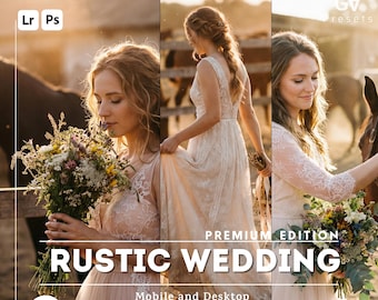 50 Presets Rústicos para Casamento no Lightroom para Celular e Computador | Filtros de Fotos de Noiva Boho em Tons Quentes | Download Imediato