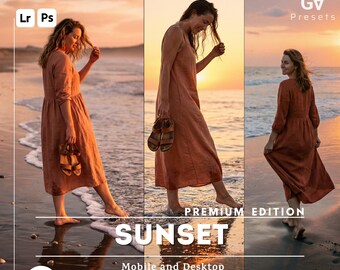50 Predefinições de Lightroom para Pôr do Sol para Celular e Computador | Filtros de Fotos de Praia na Hora Dourada | Download Instantâneo