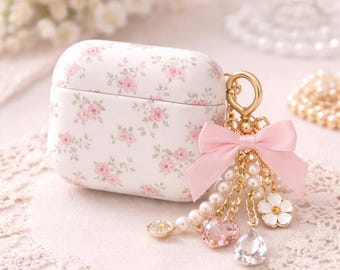 Loveshack Fancy Floral Rose Pink Airpods Case, Coquette Vibes Cover For Airpods Gen 1 2 3 4, Personalized Initials Name Covers, No Keychain