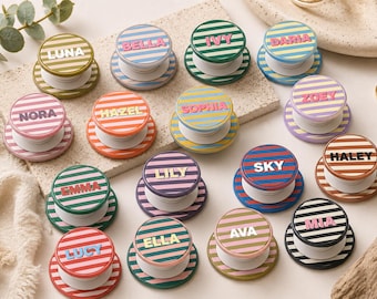 Custom Name Phone Grip Pop Socket, Personalized Striped Pastel Phone Holder Stand, Cute Aesthetic Phone Grip Gift for Her, Phone Accessories