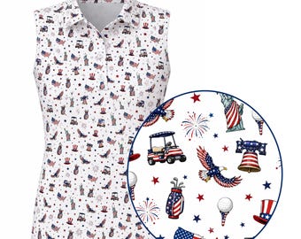 USA Golf Patriotic Polo Shirt, Men & Women Sleeveless Long Sleeve Golf Polo, American Flag Eagle Golf Cart Polo,  4th of July Golf Apparel
