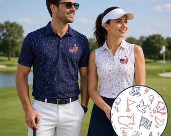 Patriotic USA Golf Sleeveless Polo Shirt Women, America 250th Anniversary Golf Top, 1776 2026 Flag Print Polo, Unisex 4th of July Golf Shirt