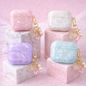 Pastel Iridescent AirPods Cases, Pink, White, Purple & Blue, Luxury Protective Cover for AirPods 1, 2, 3, 4 Pro, Shockproof Case,No Keychain image 1