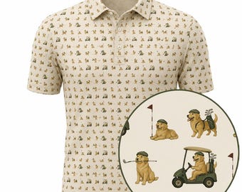 Golden Retriever Golf Polo Shirt, Dog Lover Golf Shirt, Funny Golf Dog Polo, Polyester Golf Apparel, Golfer Gift Multi Color Performance Tee