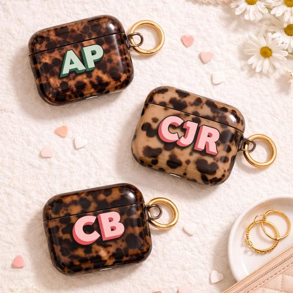 Personalized Custom Initials Tortoise Shell Airpods Case Monogram For Airpods Gen 1 2 3 4, Shockproof Durable Airpod Case Gift For Friends