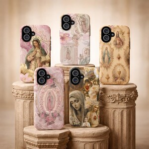 Virgin Mary Inspired Phone Case Collection Floral Pink Design Religious Prayer & Faith-Based iPhone 17 16 15 14 Pro Tough Cover Accessories