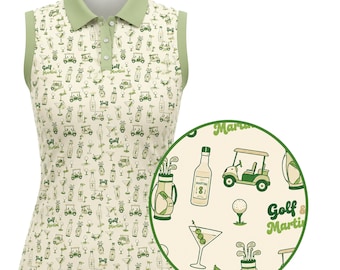 Golf and Martini Sleeveless Polo Shirt for Women, Martini Golf Polo, Cocktail Lover Golf Top, Polyester Golf Performance Breathable Apparel