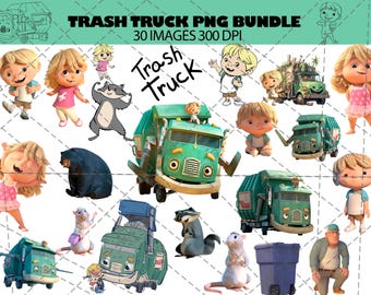 Clipart de camión de basura - PNG, cumpleaños de camión de basura, adorno para tarta de camión de basura, descarga instantánea