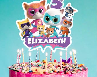 Adorno para tarta personalizado SuperKitties con nombre y edad, 18 cm