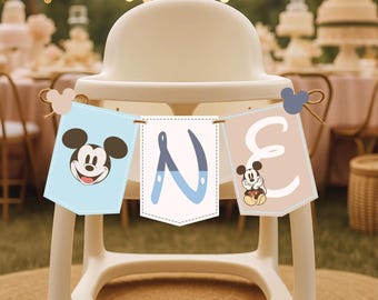 Mickey Mouse “ONE” Birthday High Chair Banner – Disney 1st Birthday