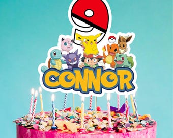 Adorno para tarta de Pikachu personalizado con nombre y edad, 18 cm