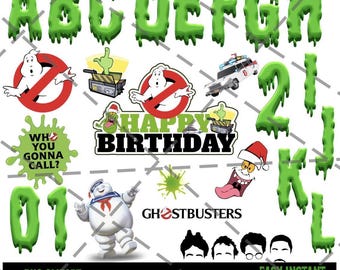 Ghostbusters Clipart PNG, Alphabet, Numbers, Cake Topper (Digital File)