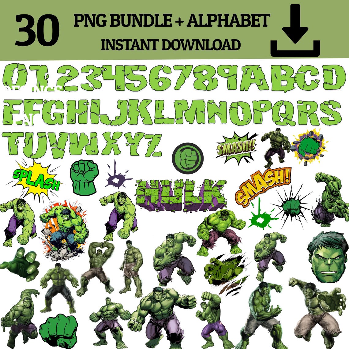 Hulk Letters Design Hulk PNG Bundle: Alphabet & Clipart (digital Download) - Etsy