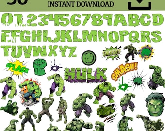 Hulk PNG Bundle: Alphabet & Clipart (Digital Download)