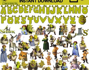 Shrek 40PNG+ Alphabet, Shrek Clipart, Digital File