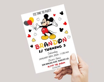 Invitación de cumpleaños de Mickey Mouse / Fiesta de Mickey Mouse / Impresa en papel fotográfico