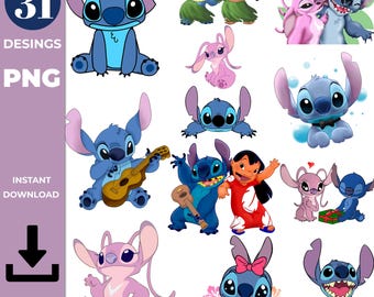 Imágenes prediseñadas de Lilo y Stitch, diseños de adornos para tartas de fiesta (descarga digital)