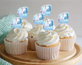 Adornos personalizados para cupcakes con caras de Frozen: decoraciones personalizadas para fiestas de cumpleaños de Frozen - Palillos para tartas con fotos