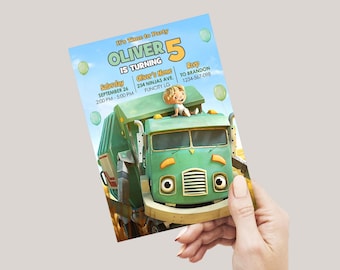 Invitación de cumpleaños de camión de basura / Fiesta de camión de basura / Impresa en papel fotográfico