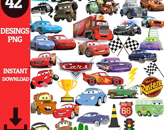 車のPNGクリップアートバンドル、デジタルダウンロード、子供の誕生日パーティーの装飾、レーシングカーのクリップアート、即時ダウンロード、車のパーティー用品