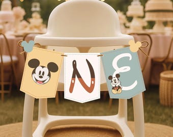 Mickey 1st Birthday High Chair Banner – “ONE” Garland for Baby