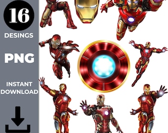 Clipart de fiesta de Iron Man, 16 diseños PNG (descarga digital)