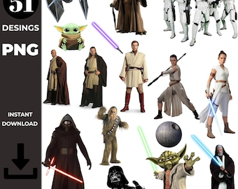 Star Wars Clipart: 51 PNG Designs, Party Cake Topper (Digital Download)