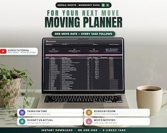 Moving Planner Spreadsheet Google Sheets Excel, Moving Checklist Boxes Budget Tracker and Change of Address List, Relocation Organizer