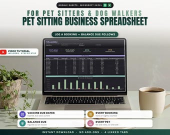 Pet Sitting Business Spreadsheet Google Sheets, Client Pet and Booking Tracker with Vaccine Reminders for Sitters